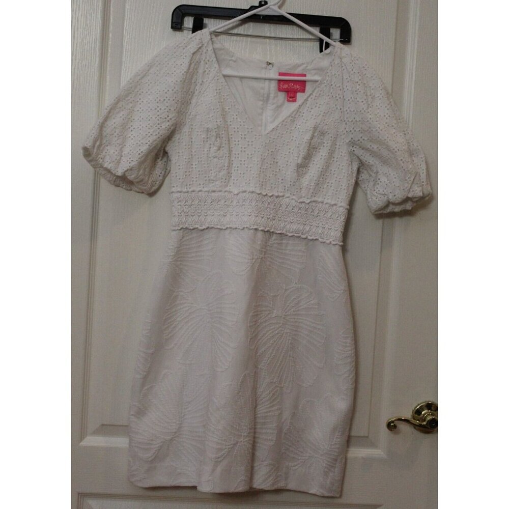 Lilly Pulitzer Jazlyn Dress White Who Let The Fronds Out Pucker Jacquard Size 6